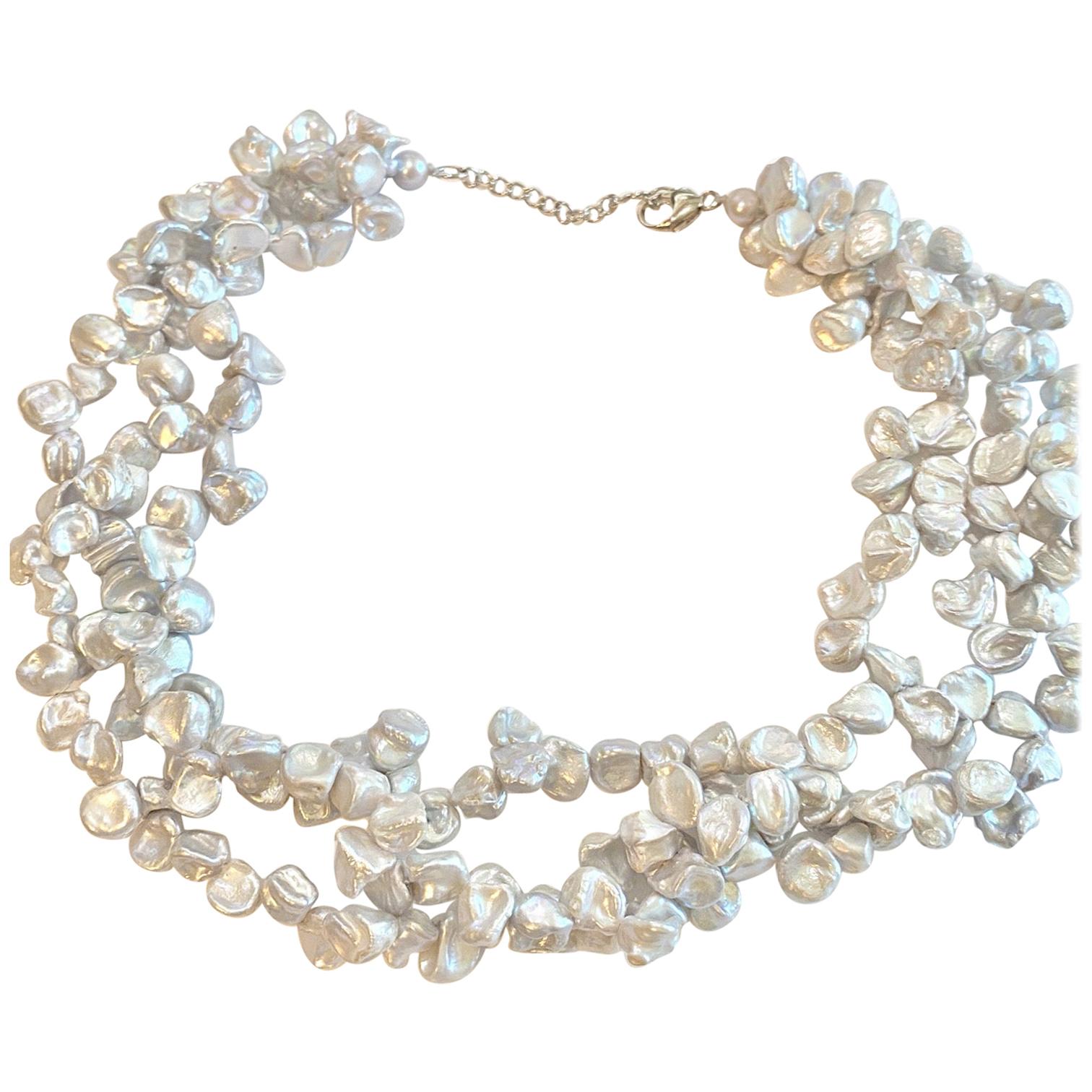 Genuine Rare Keshi Pearl Three Strands Necklace