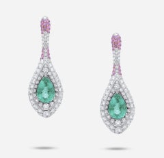 Unique Rare Paraiba Tourmalines White Rose Pink Pave Diamond White Gold Earrings