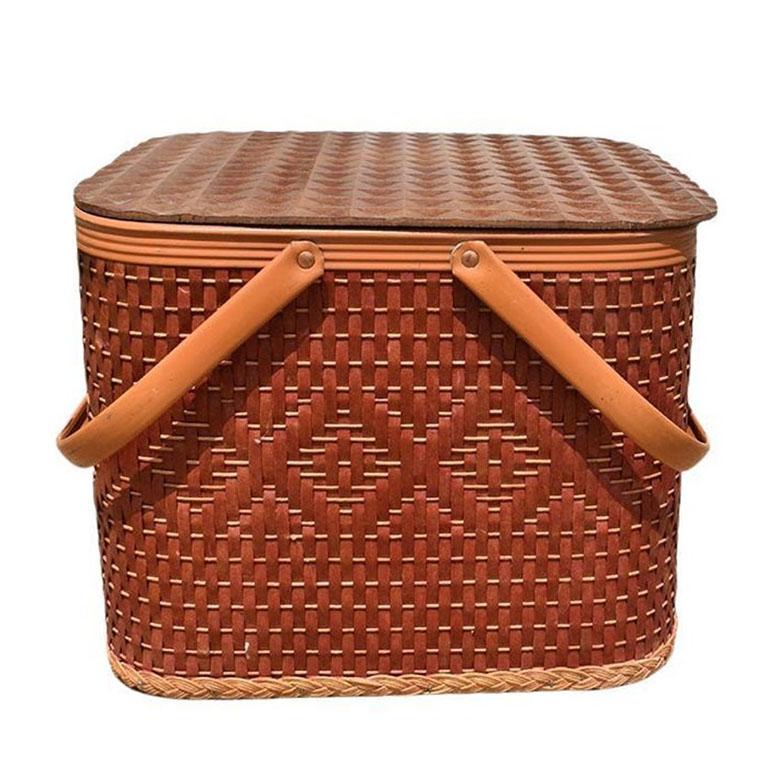 Genuine Redmon Woven Wicker Picnic Basket with Tabletop in Red and