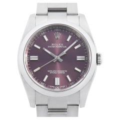 Genuine Rolex Oyster Perpetual 116000 Red Grape Dial Men's Pre-Owned Watch