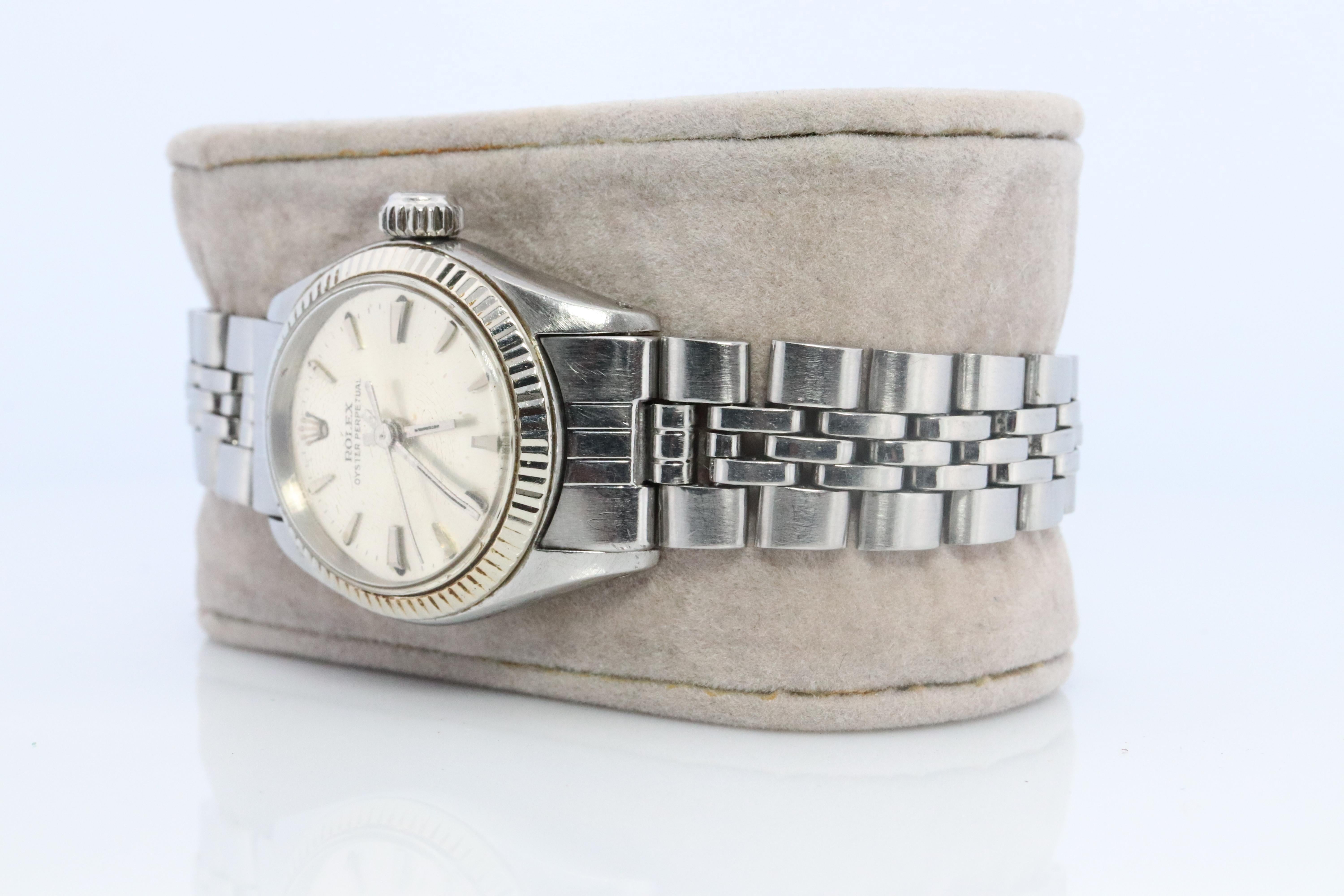 Modern Genuine Rolex Watch. 14k Stainless Steel Ladies ROLEX 6619 Automatic Wristwatch. For Sale