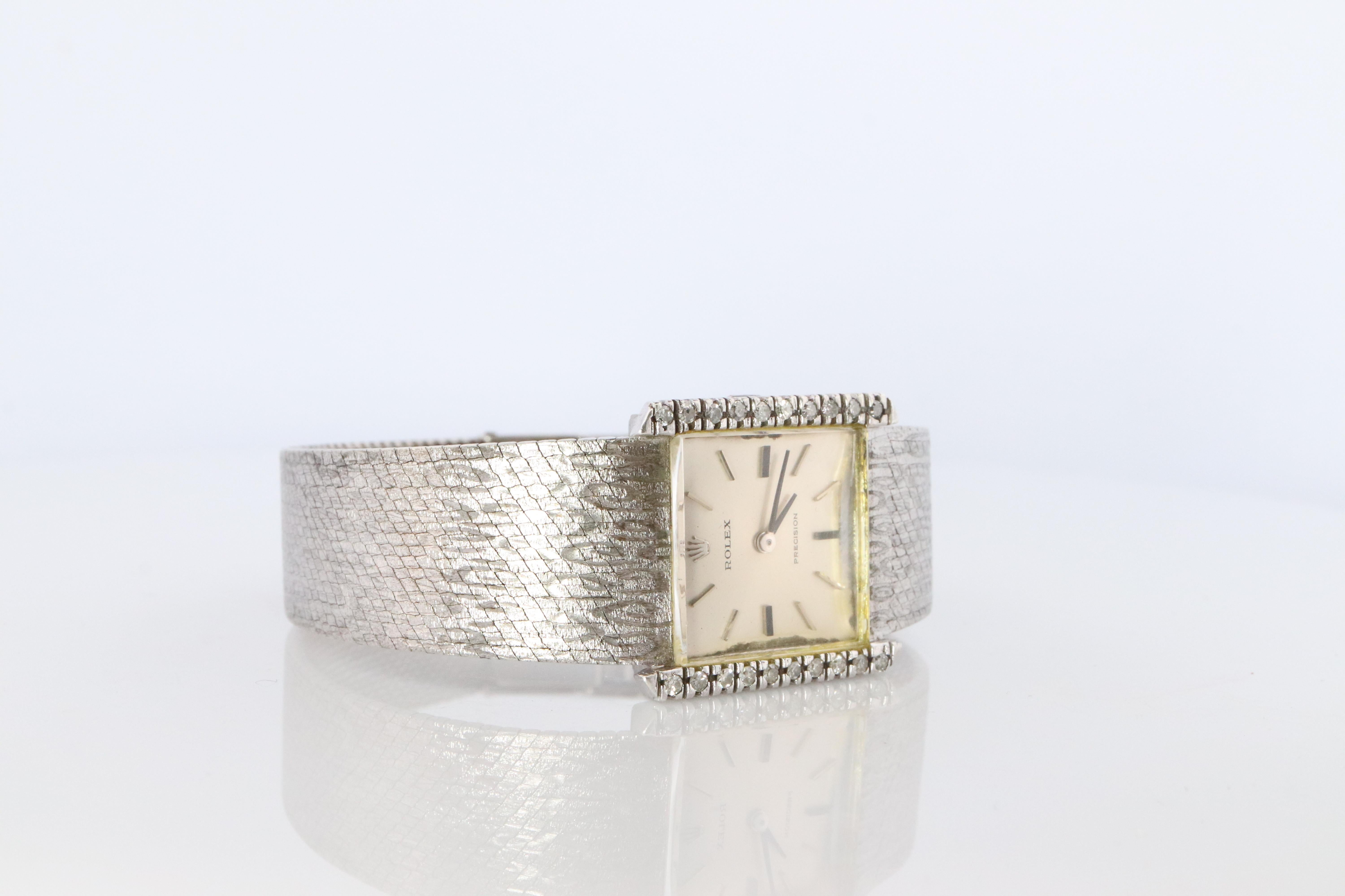 Echte Rolex-Uhr. Diamant-Lünette 1975 Ladies Manual ROLEX 2611 Precision (Rohschliff) im Angebot