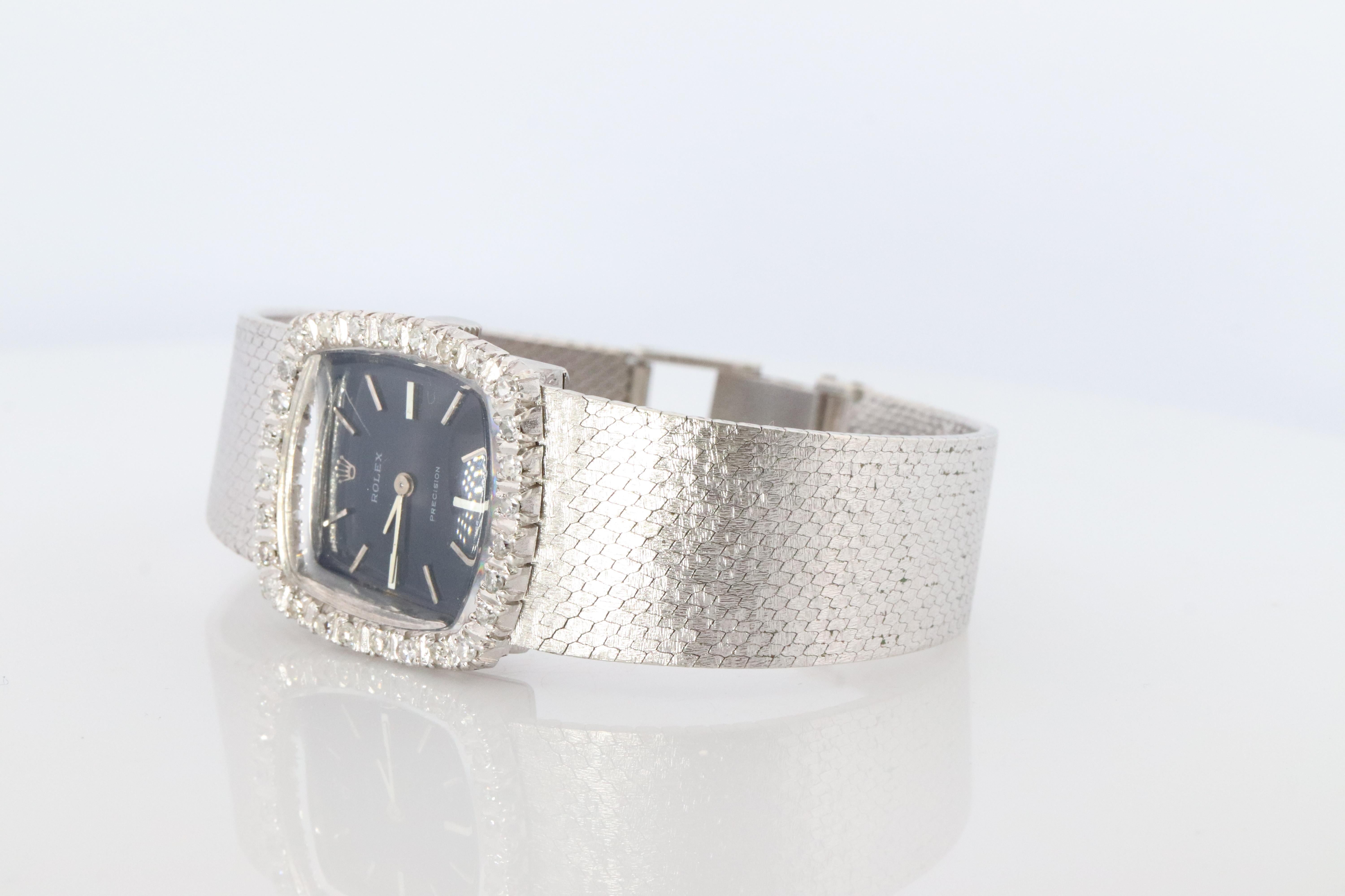 Echte Rolex-Uhr. Diamant-Lünette Blau Damen manuell ROLEX 2611 Präzision mit Diamant-Lünette im Angebot 5