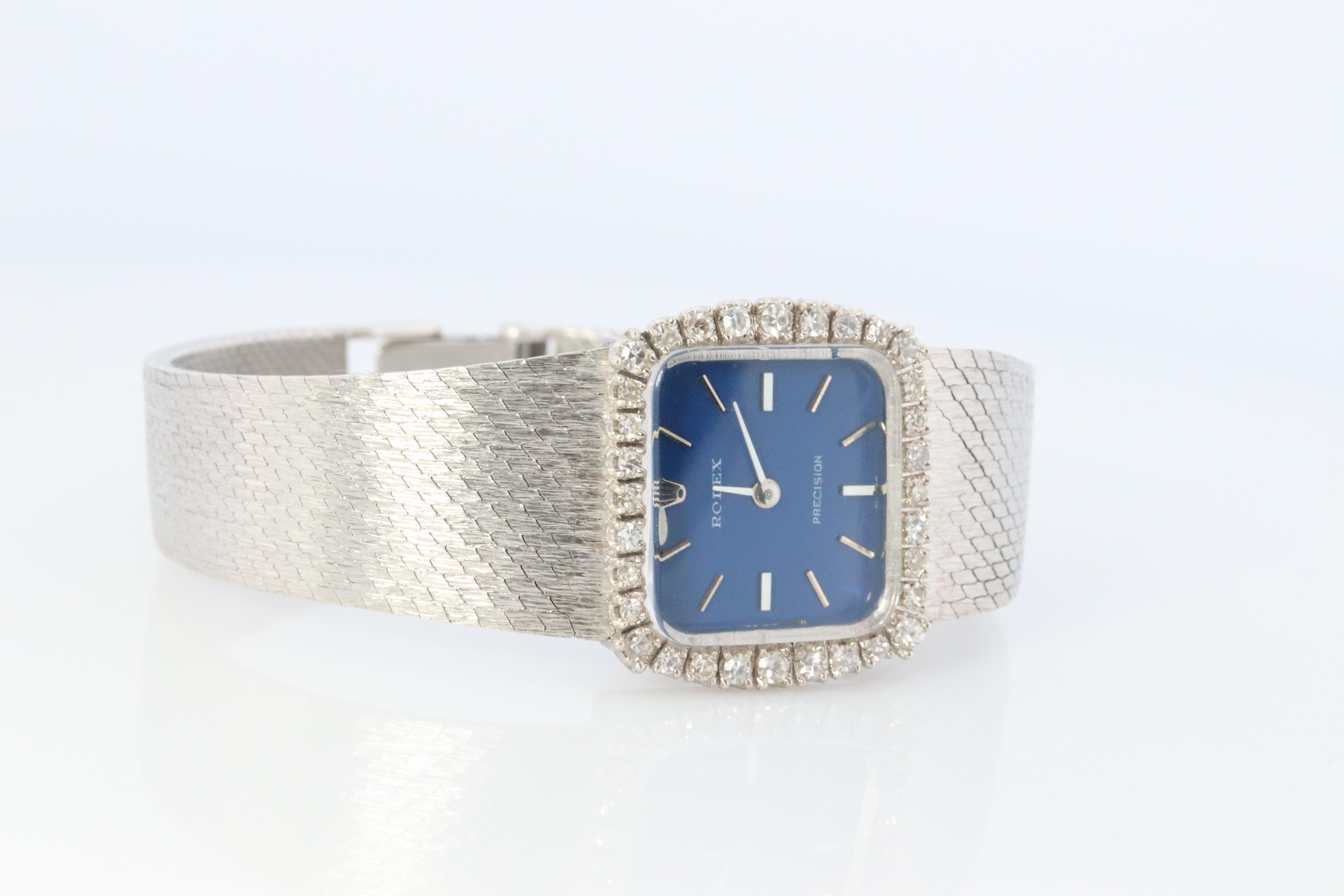 Modern Genuine Rolex Watch. Diamond Bezel Blue Ladies Manual ROLEX 2611 Precision