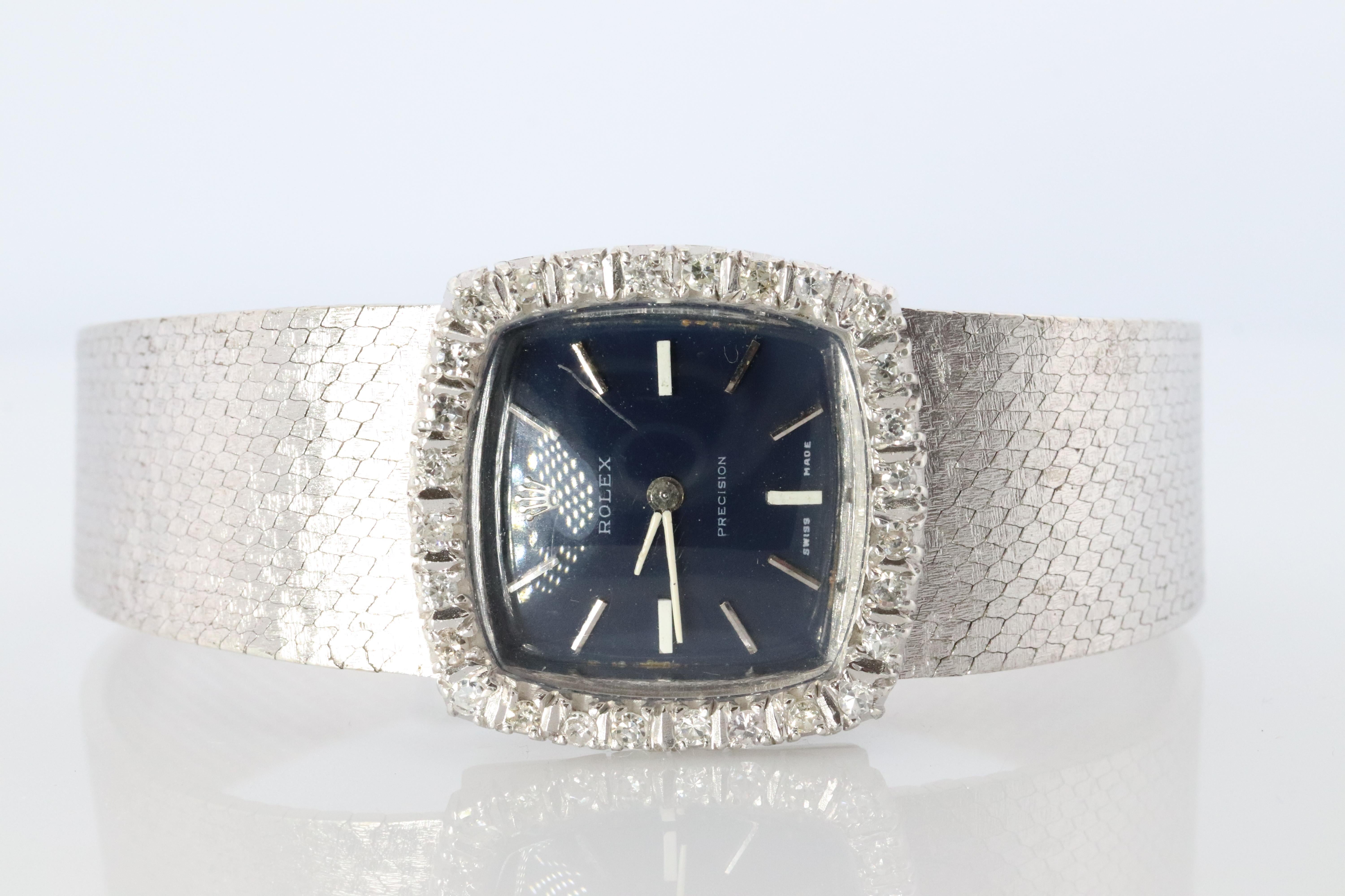 Echte Rolex-Uhr. Diamant-Lünette Blau Damen manuell ROLEX 2611 Präzision mit Diamant-Lünette (Rohschliff) im Angebot