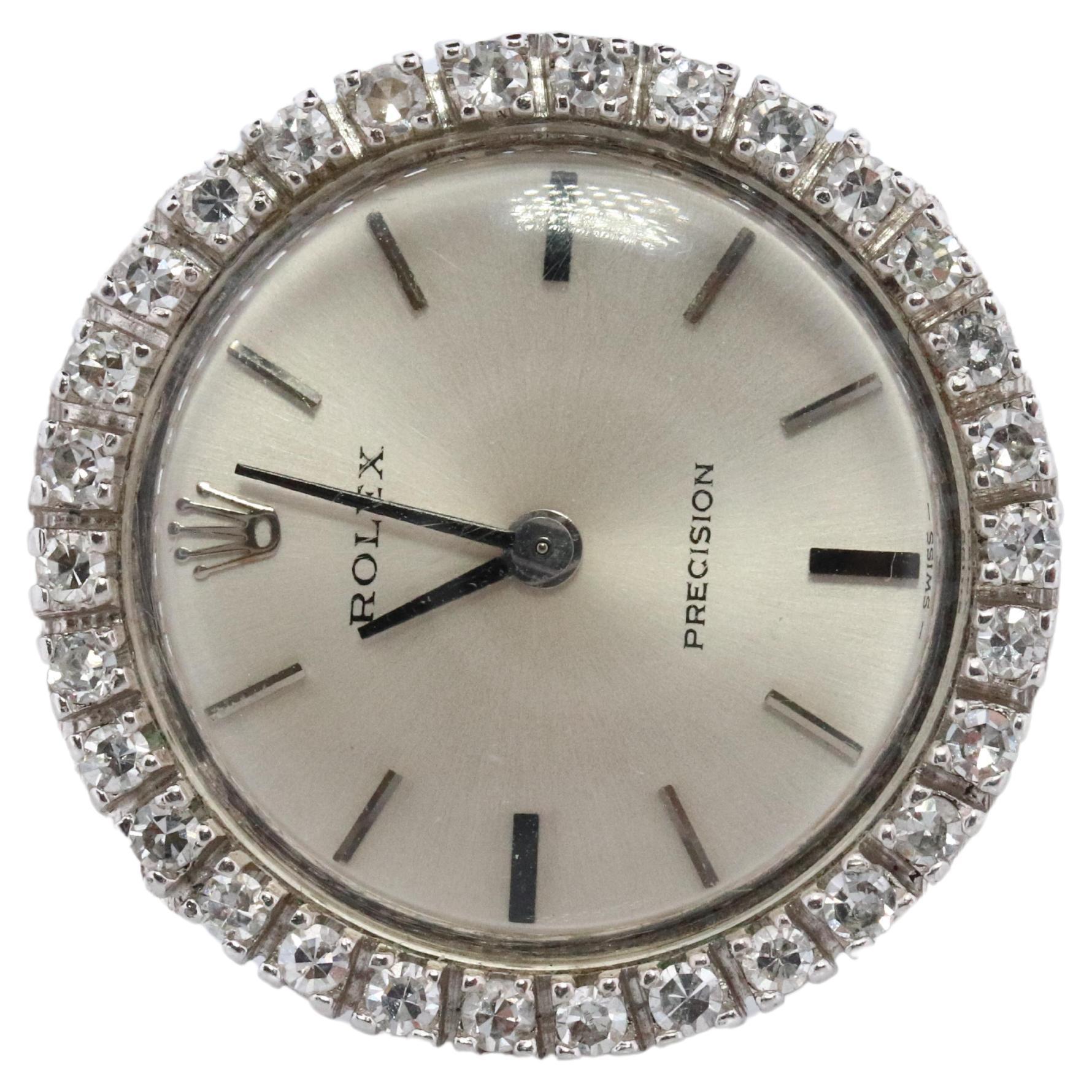Edelstahl Rolex Präzision Damen mechanische Bewegung Armbanduhr. Ca. 1970er Jahre. 

1400 Kaliber Rolex Uhrwerk Ref. 2649.

Schöne Uhr. Manueller Aufzugsmechanismus. 

Gehäuse und Armband sind aus Edelstahl mit Diamantlünette.

6inch Handgelenk