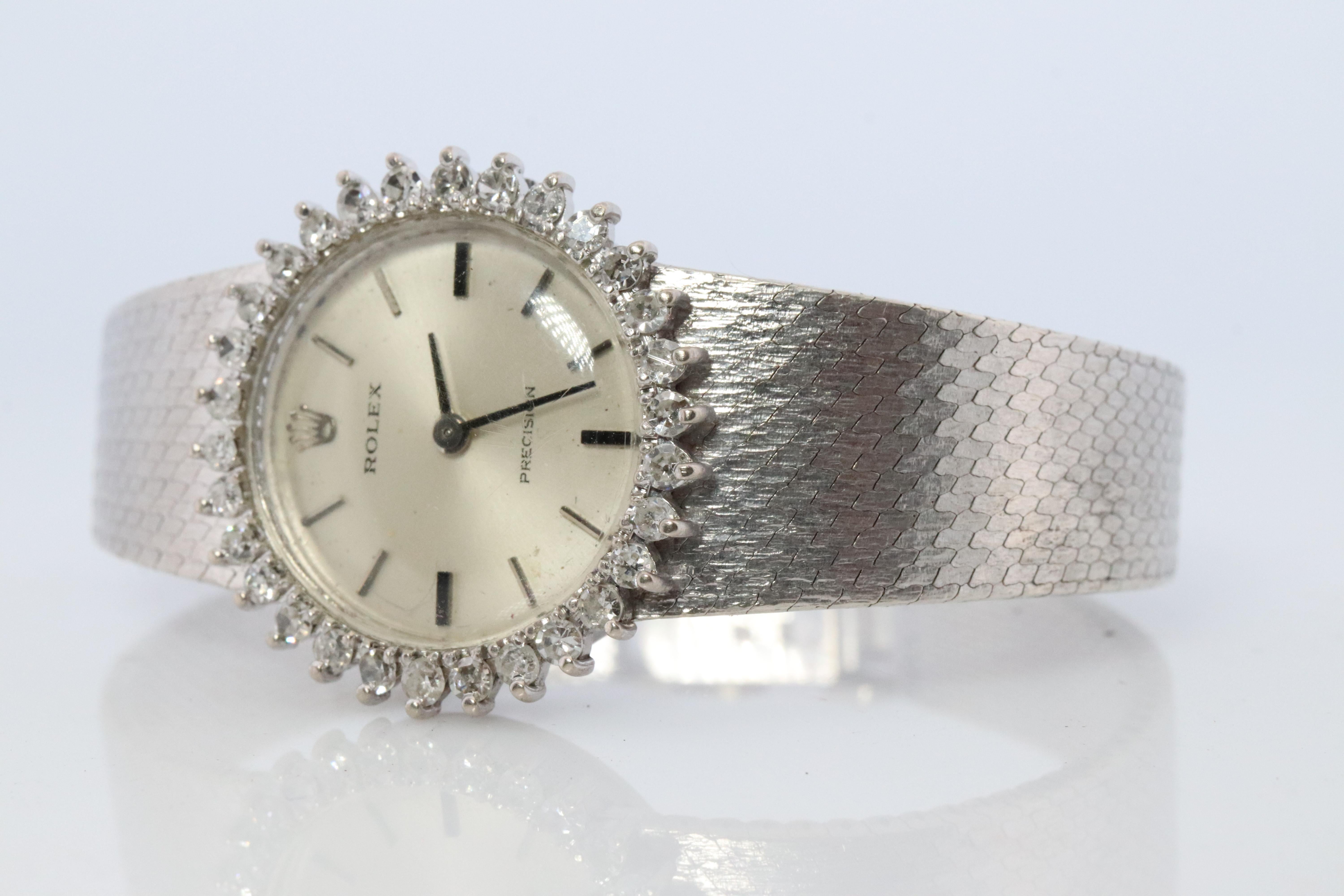 Genuine Rolex Watch. Diamond Bezel Ladies ROLEX 2649 Precision. In Good Condition In Port Charlotte, FL