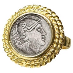 Genuine Roman Coin (3rd cent. BC) 18 Kt Gold Ring depicting the Goddess Rome