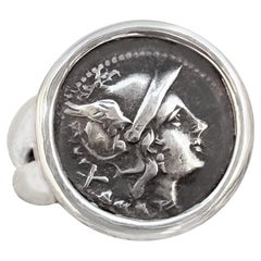 Genuine römische Münze 3. Cent. Silberring aus der Zeit BC mit der Darstellung der Göttin Rom 