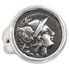 Genuine römische Münze 3. Cent. Silberring aus der Zeit BC mit der Darstellung der Göttin Rom