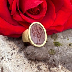 Genuine Roman Heron Carnelian Intaglio 1st-2nd cent. AD 18 Kt gold ring