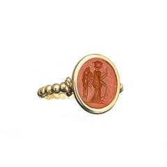 intaille romaine authentique 1st-2e siècle. Bague en or 18 carats représentant la déesse Athènes