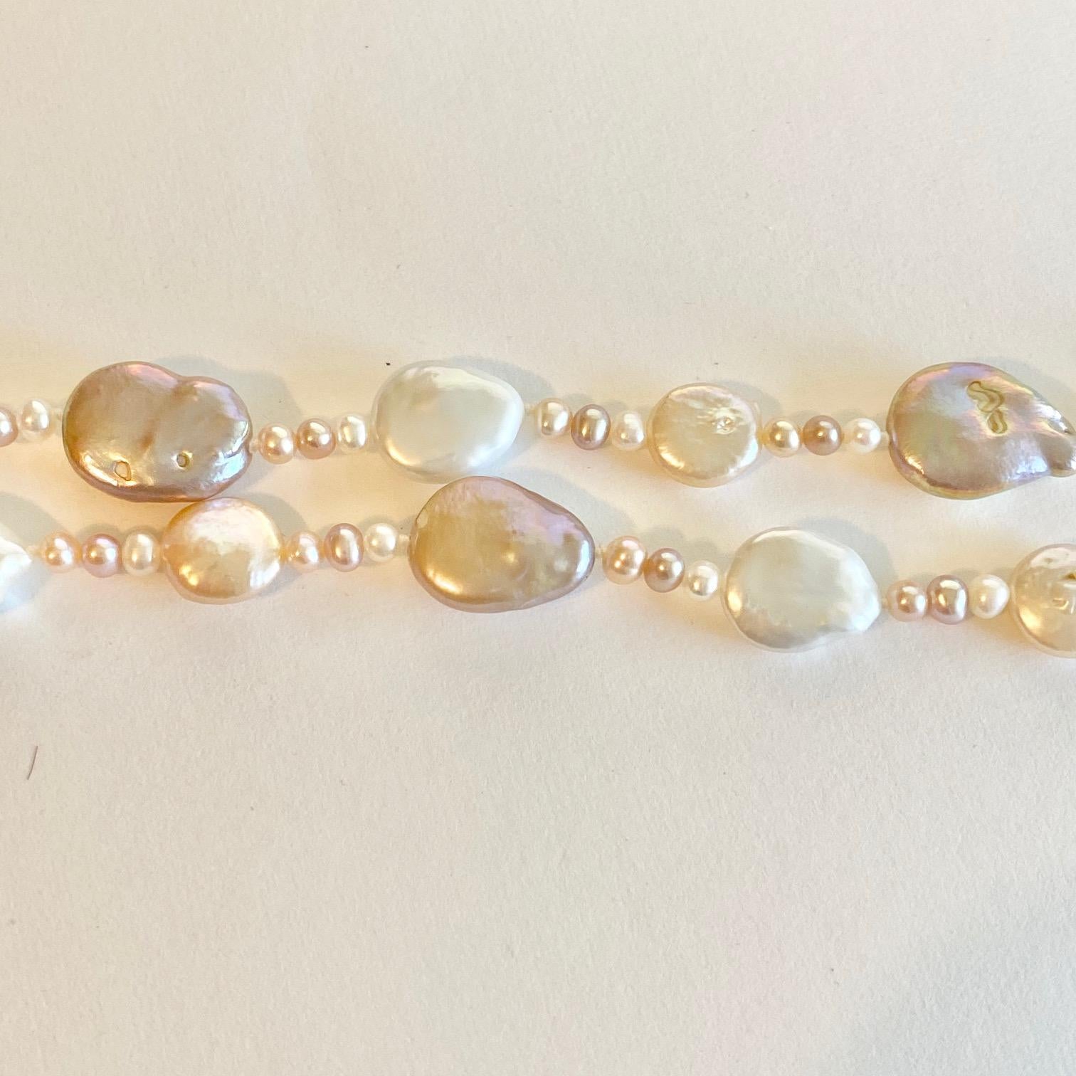Modern Genuine Rose Pearl Strand Necklace with Baroque and Rd Pearls, Cultured Pearls
