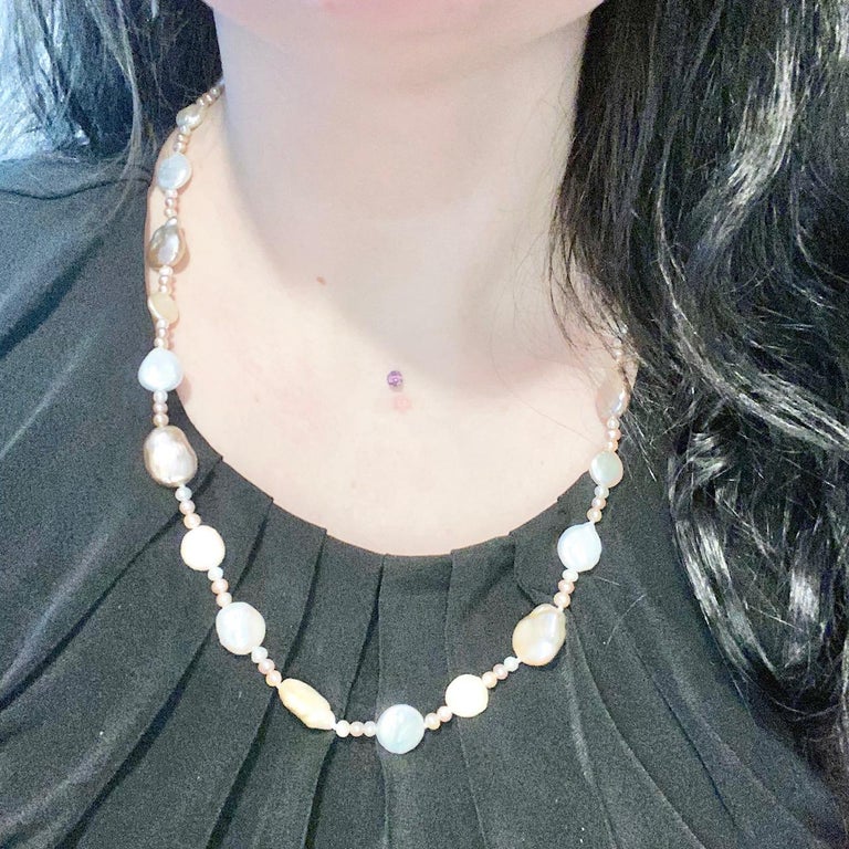 Genuine Rose Pearl Strand Necklace with Baroque and Rd Pearls, Cultured