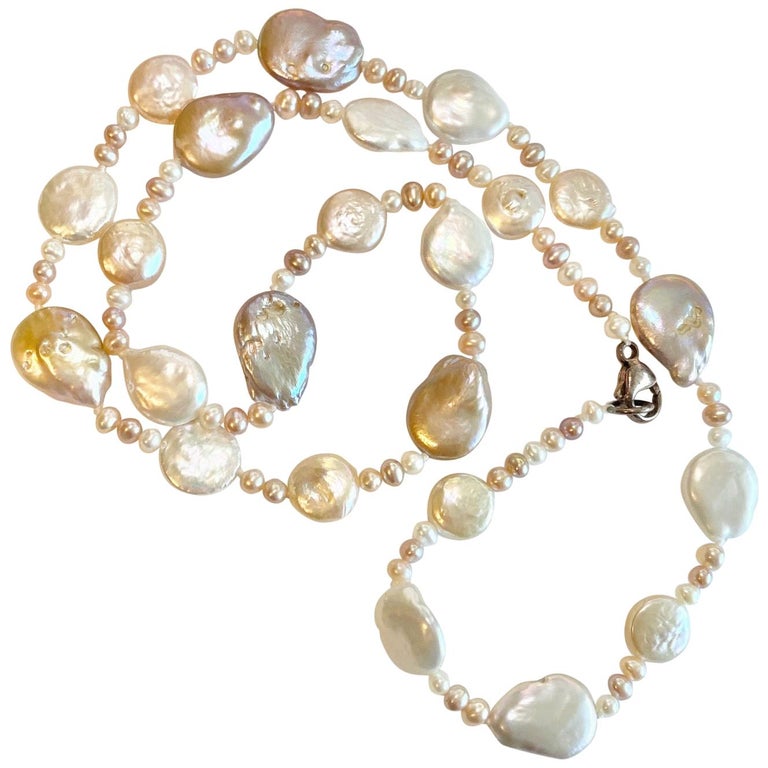 Genuine Rose Pearl Strand Necklace with Baroque and Rd Pearls, Cultured