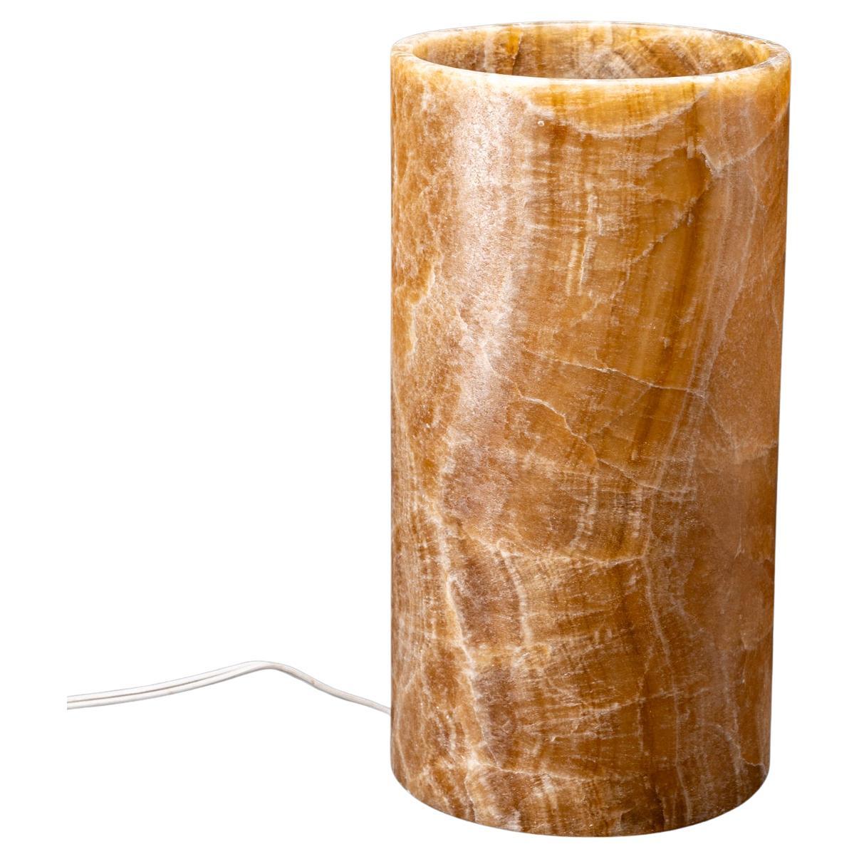 Lampada in onice marrone autentico a bande rotonde (14", 11 lbs)