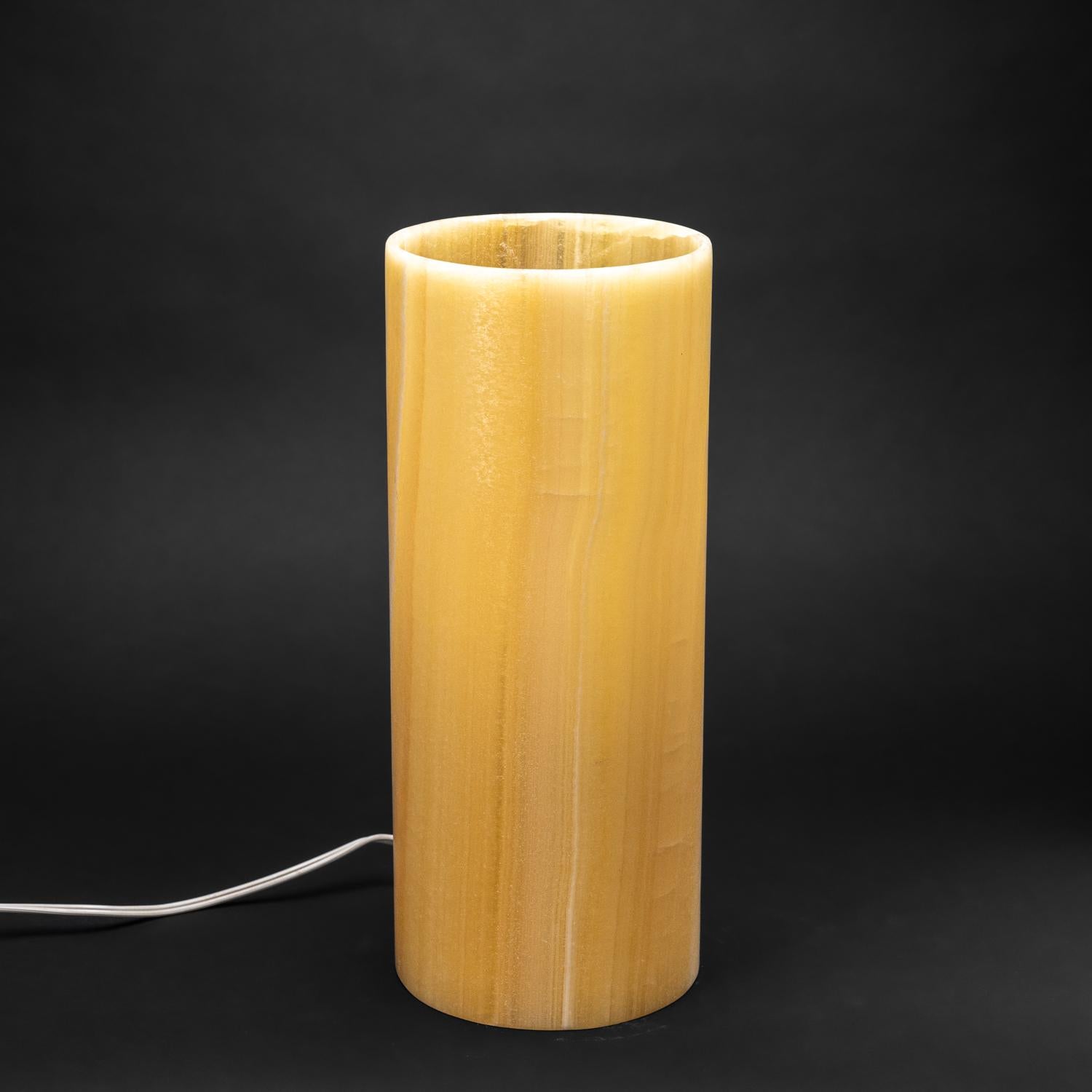 XXI secolo e contemporaneo Lampada in vero onice arancione a bande rotonde (16
