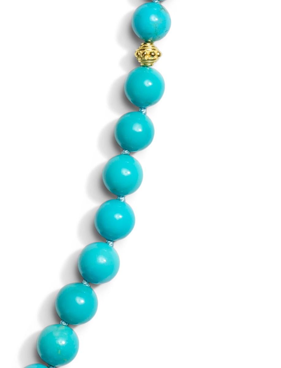 Echte Arizona Dornröschen Türkis Perlen Gelbgold Halskette (Moderne) im Angebot