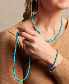Genuine Arizona Sleeping Beauty Turquoise Beaded Yellow Gold Necklace