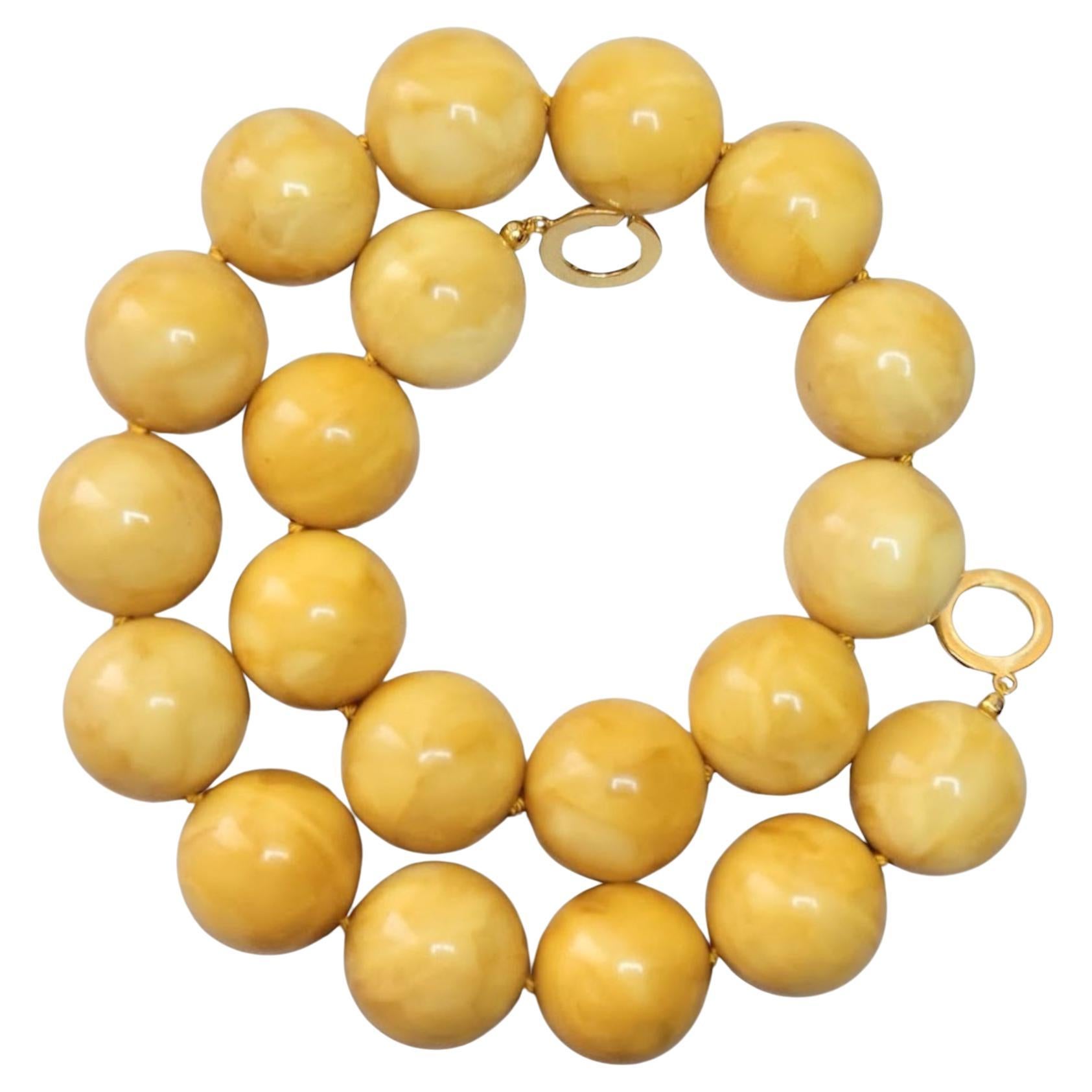 Genuine Royal Egg-Yolk Baltic Amber Necklace, 20 Round Beads, 18″, 101.5 Grams