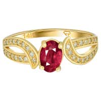 14 Karat Yellow Gold Genuine Ruby and Diamond Ring For Sale at 1stDibs