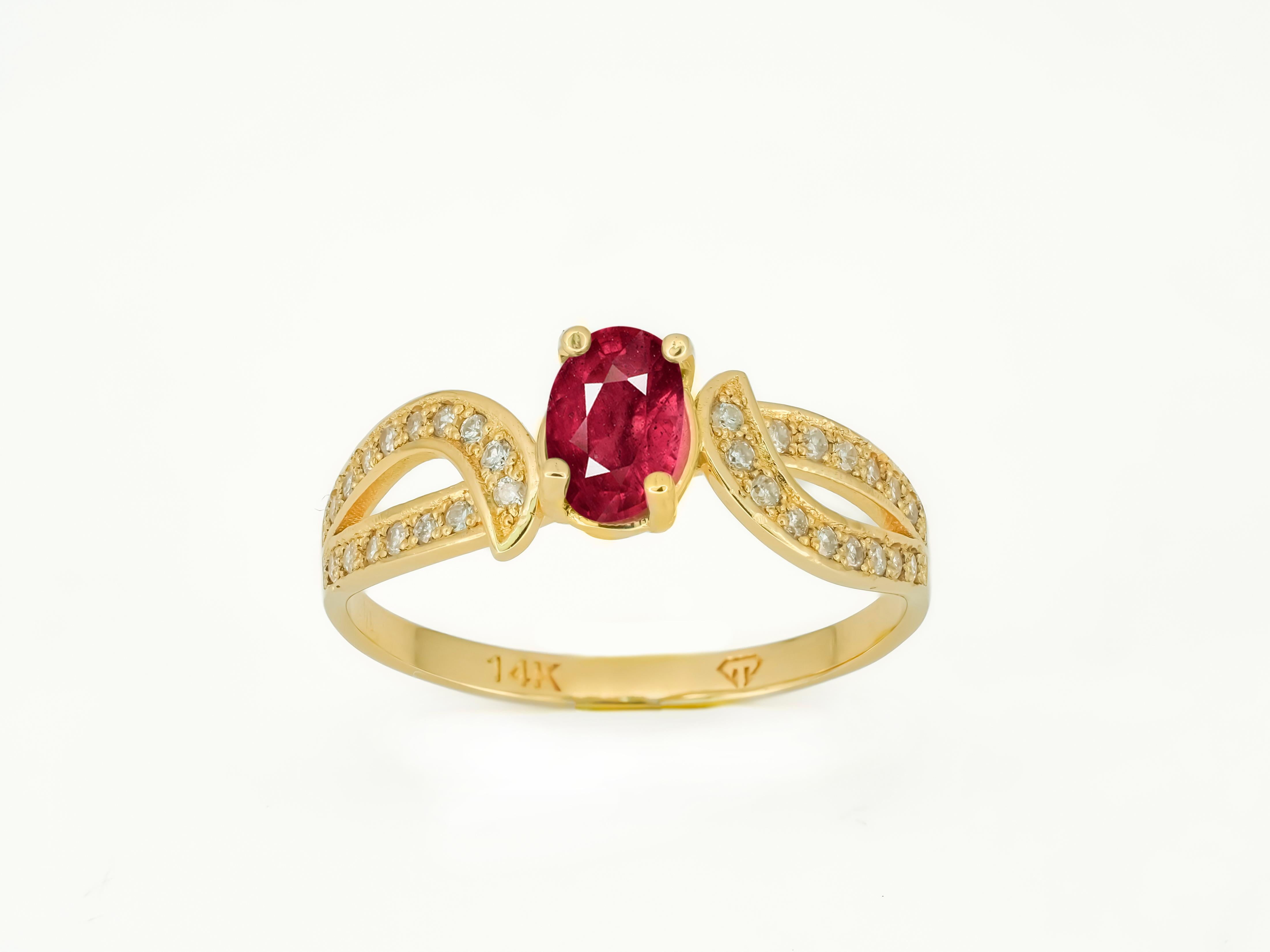 For Sale:  Genuine Ruby 14k Gold Ring, Ruby Engagement Ring 6