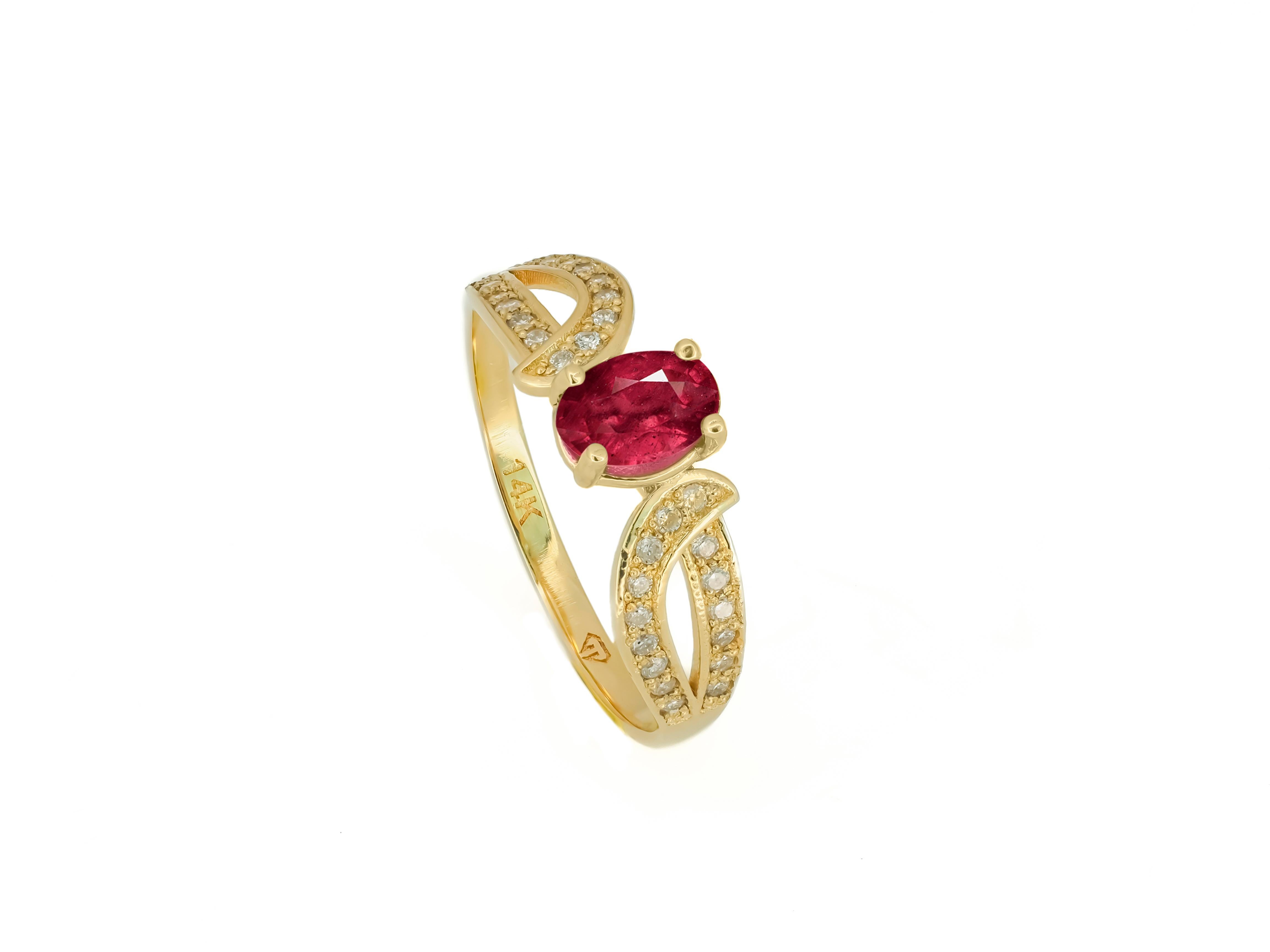 For Sale:  Genuine Ruby 14k Gold Ring, Ruby Engagement Ring 7