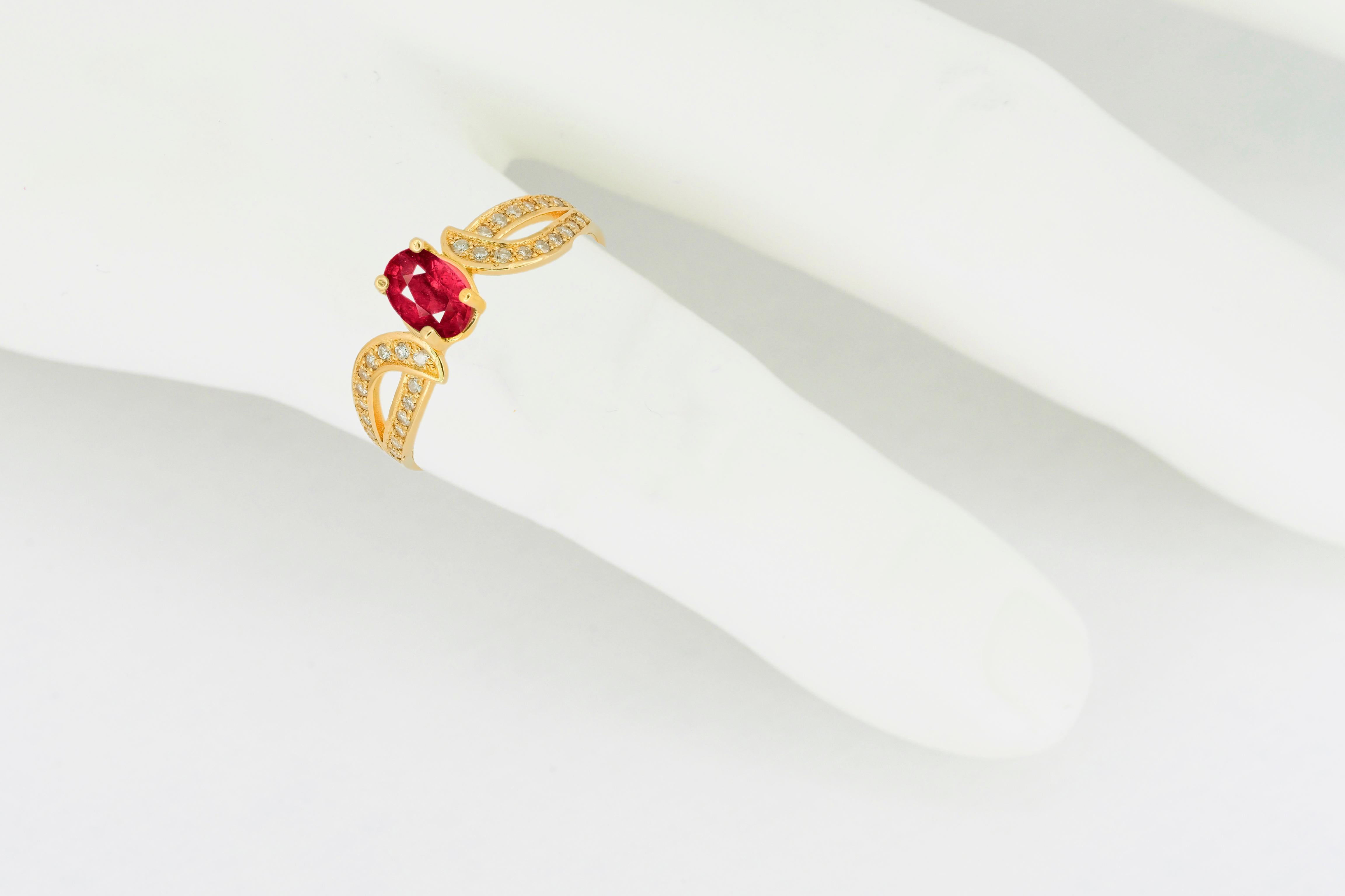 For Sale:  Genuine Ruby 14k Gold Ring, Ruby Engagement Ring 8