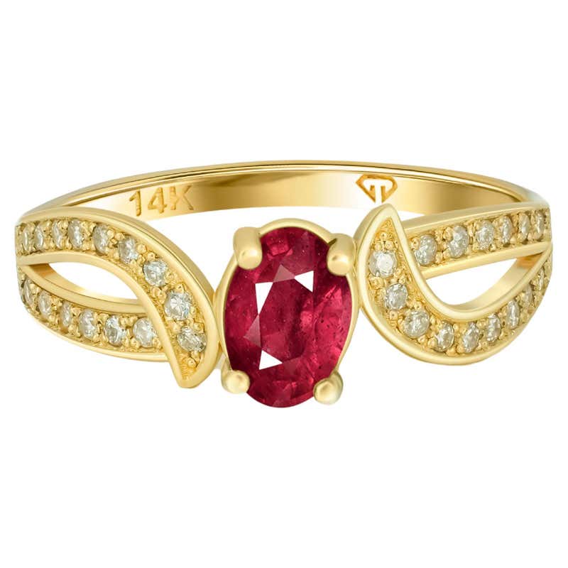 Ruby 14 G Ruby Ring in 14 Karat Yellow Gold, Ruby Engagement Ring in 14 K Gold ...