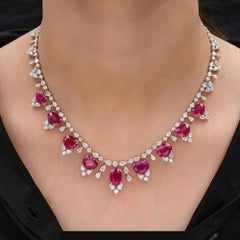 Genuine Ruby 28.36 Ct Diamond 11.34 Ct 14 Karat White Gold Wedding Necklace