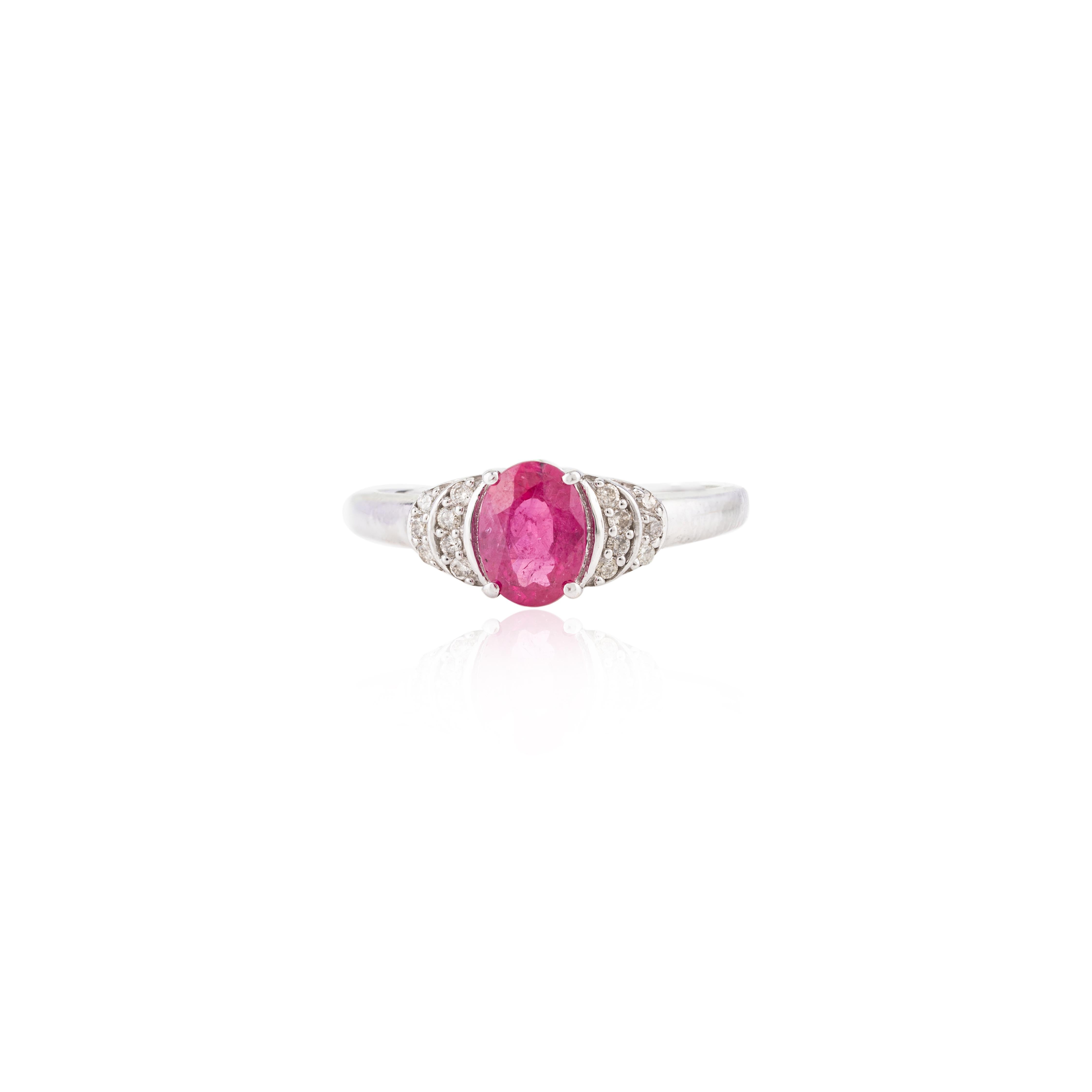 For Sale:  Genuine Ruby and Diamond Accent Women Ring in 14k Solid White Gold 3