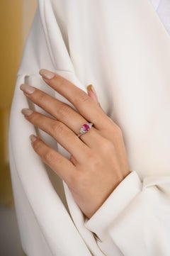 Genuine Ruby and Diamond Accent Women Ring in 14k Solid White Gold