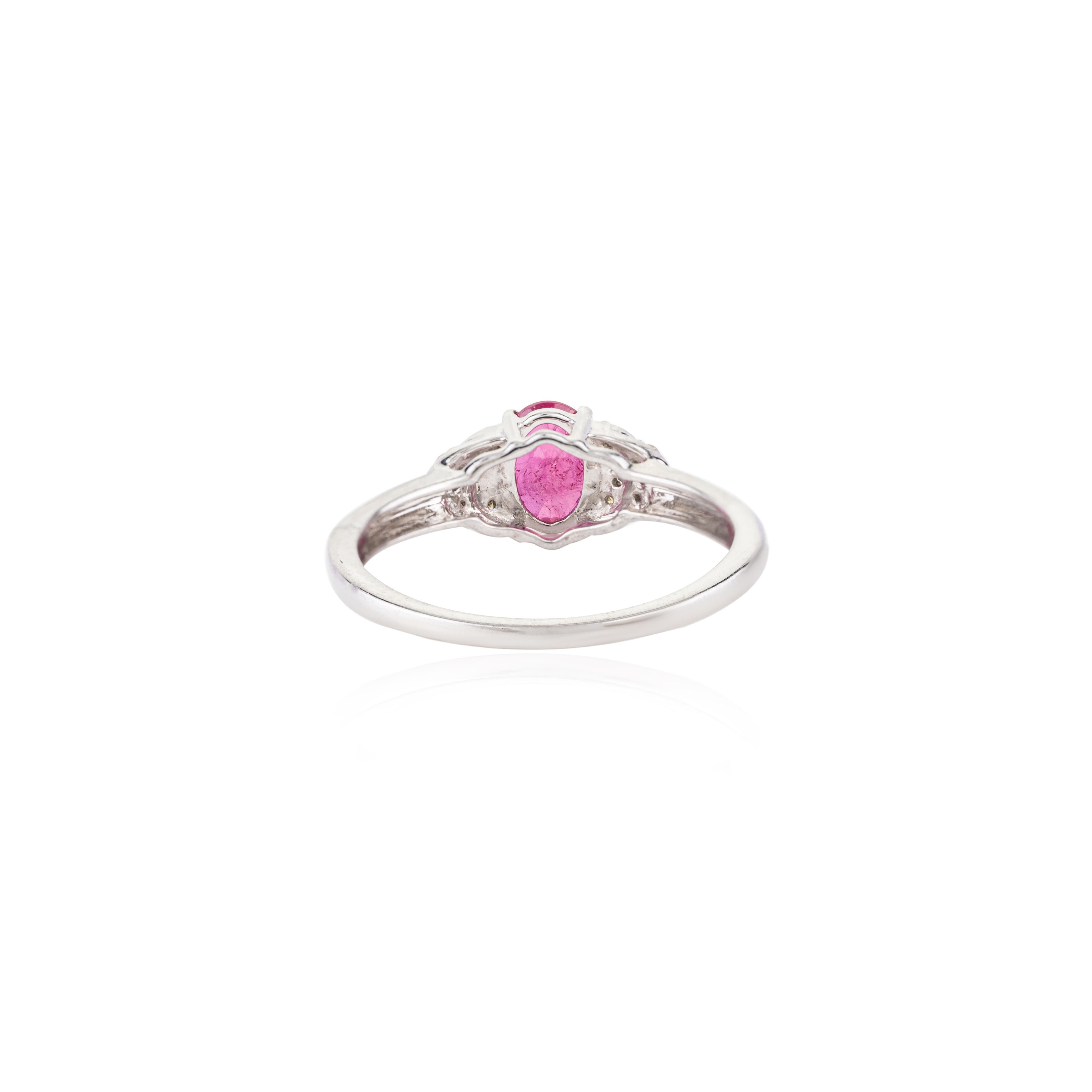 For Sale:  Genuine Ruby and Diamond Accent Women Ring in 14k Solid White Gold 6