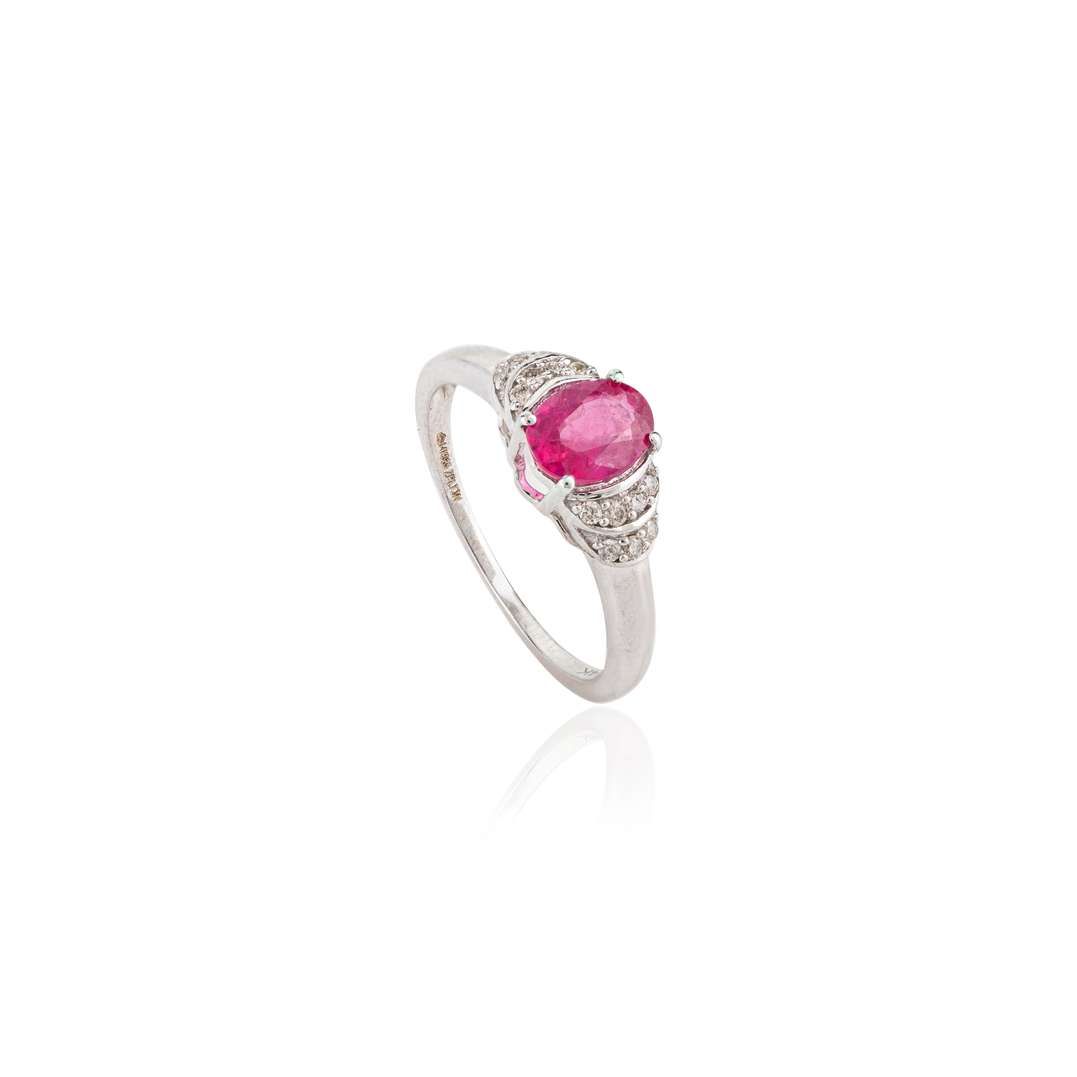 For Sale:  Genuine Ruby and Diamond Accent Women Ring in 14k Solid White Gold 7