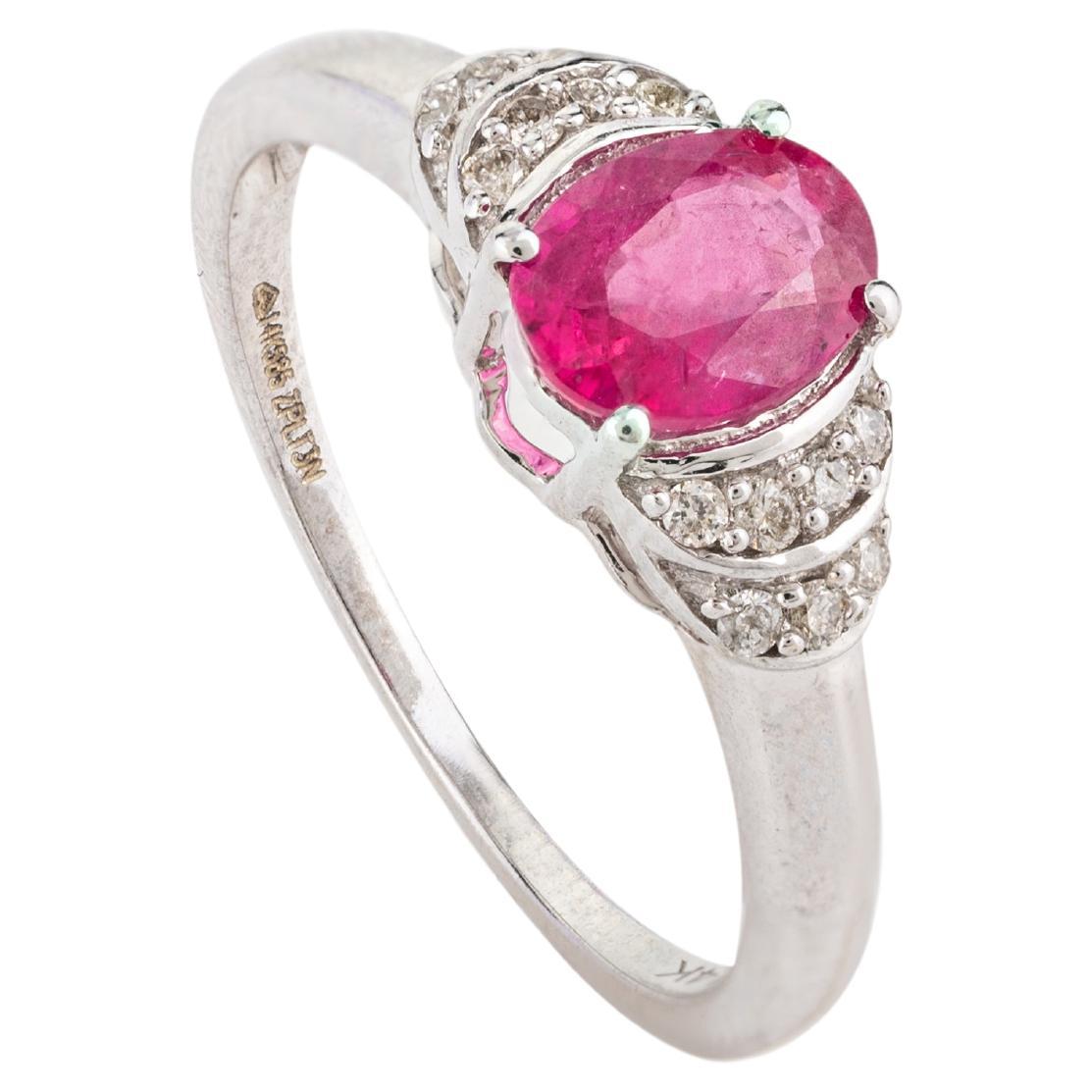 For Sale:  Genuine Ruby and Diamond Accent Women Ring in 14k Solid White Gold