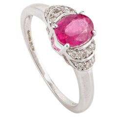 Genuine Ruby and Diamond Accent Women Ring in 14k Solid White Gold