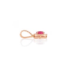 Genuine Ruby and Diamond Halo Pendant in 18k Solid Rose Gold Gift for Her