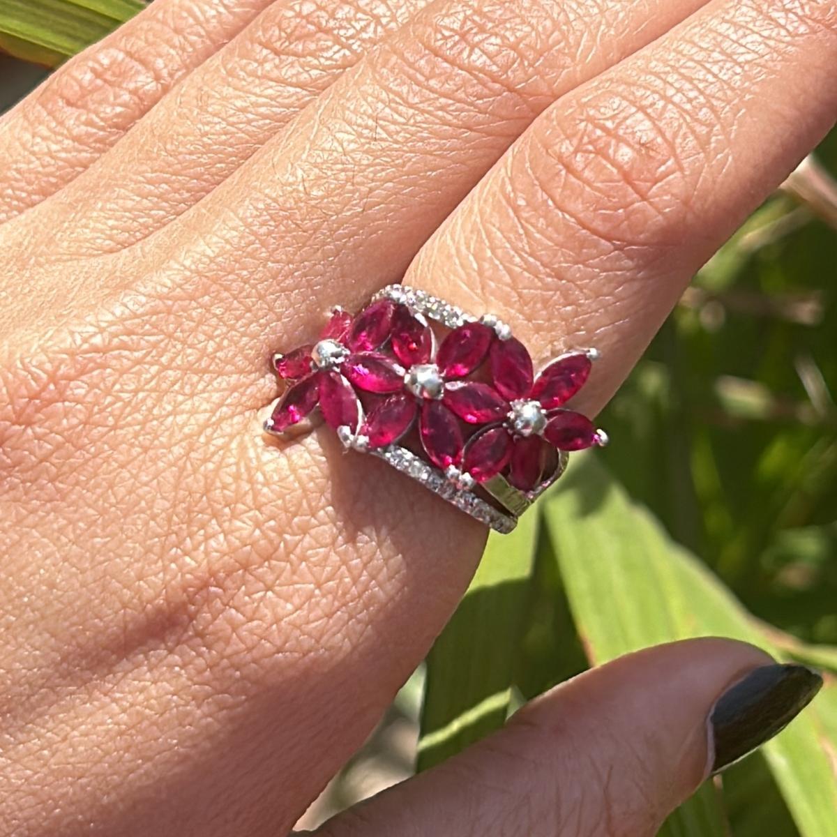 For Sale:  Genuine Ruby Blossoms Sterling Silver Ring in 925 Sterling Silver Ring for Gift 2