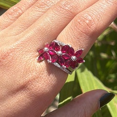 Genuine Ruby Blossoms Sterling Silver Ring in 925 Sterling Silver Ring for Gift