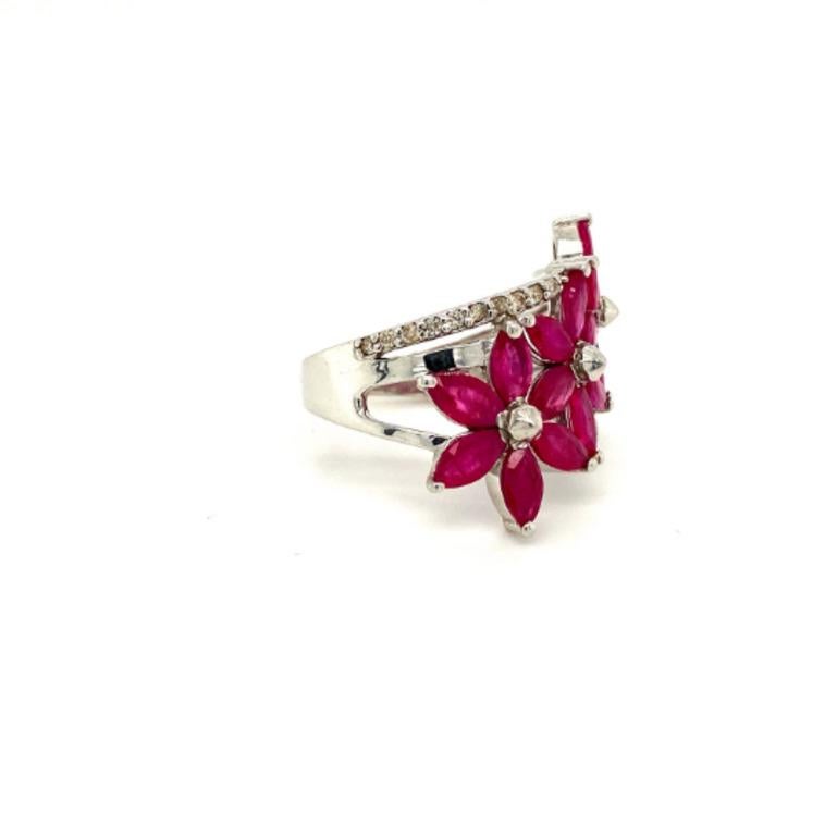 For Sale:  Genuine Ruby Blossoms Sterling Silver Ring in 925 Sterling Silver for Women 3