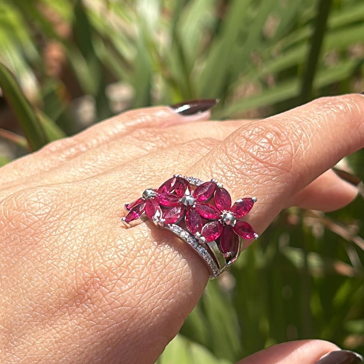 For Sale:  Genuine Ruby Blossoms Sterling Silver Ring in 925 Sterling Silver Ring for Gift 7