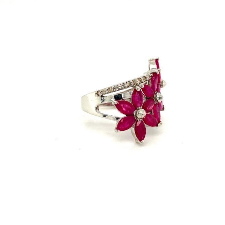 For Sale:  Genuine Ruby Blossoms Sterling Silver Ring in 925 Sterling Silver Ring for Gift 9