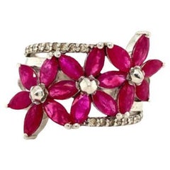 Genuine Ruby Blossoms Sterling Silver Ring in 925 Sterling Silver for Women