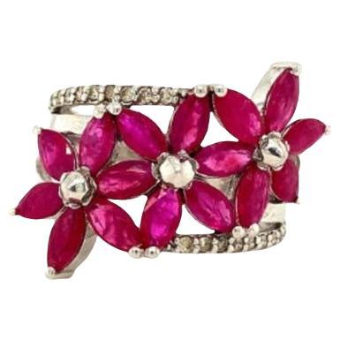 Genuine Ruby Blossoms Sterling Silver Ring in 925 Sterling Silver Ring for Gift