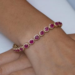 Genuine Ruby Diamond 14k Yellow Gold Tennis Bracelet Jewelry Unisex 7.5"