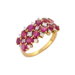 Genuine Ruby Diamond Engagement Band Ring for Women in 18k Solid Yellow Gold