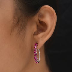 Genuine 3.01 Ct Ruby Diamond Inside-Out Hoop Earrings 14k Solid White Gold