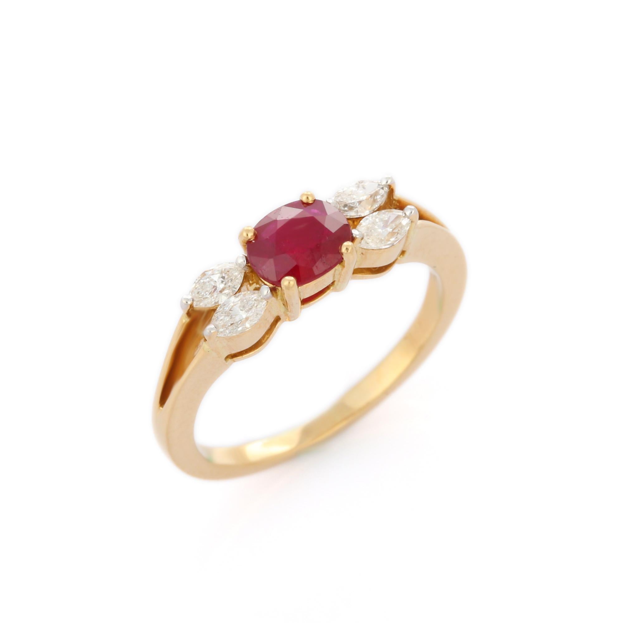 For Sale:  Astonishing Oval Cut Ruby Gemstone and Diamond Ring in 18K Solid Yellow Gold  2