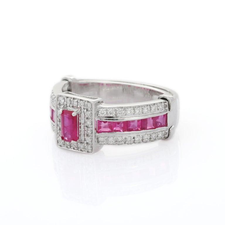 For Sale:  Genuine Ruby Diamond Wedding Ring for Women in Solid 14k White Gold 11
