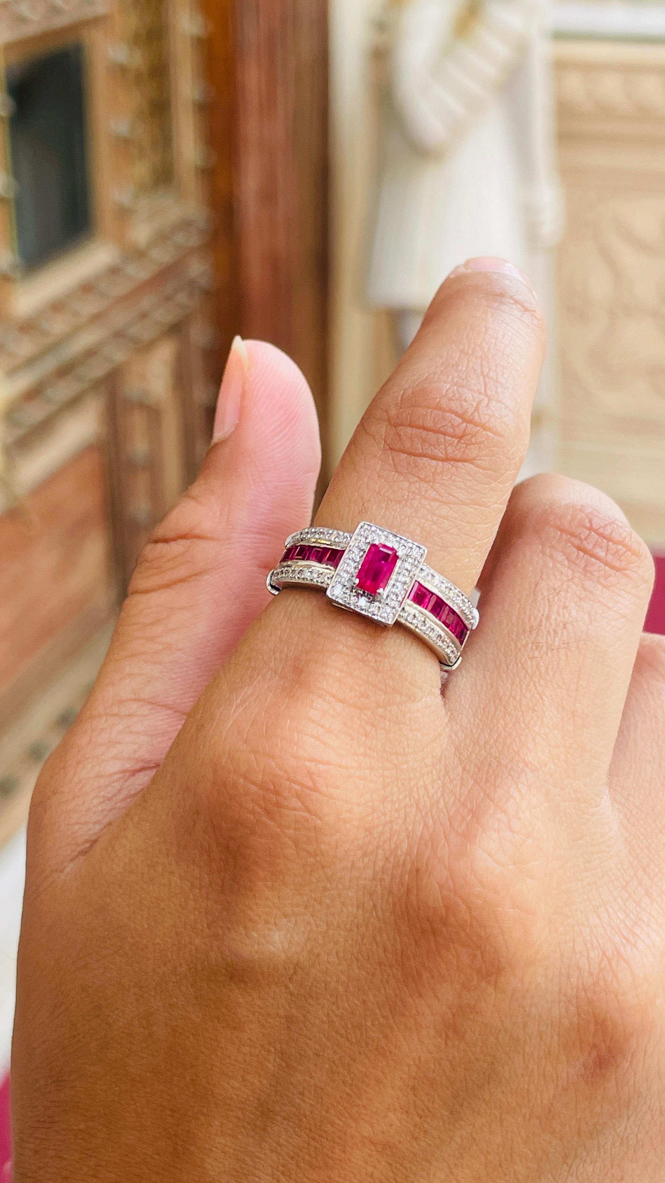 For Sale:  Genuine Ruby Diamond Wedding Ring for Women in Solid 14k White Gold 2